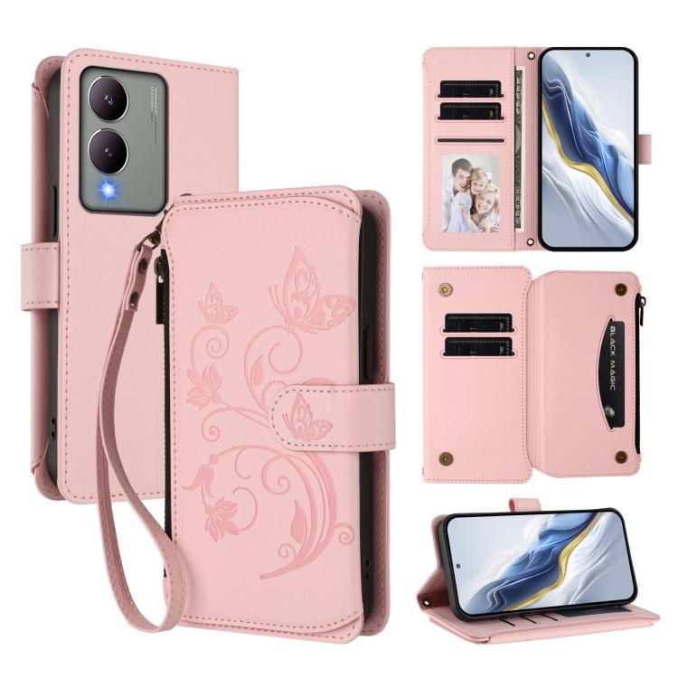 Butterfly Love Flower Multi-card Zipper Wallet Leather Phone Case, For vivo Y17s 4G / Y36 5G / Y33t 2023, For vivo V29e / Y200 / V30 Lite 5G, For vivo Y78 / Y36 4G Global