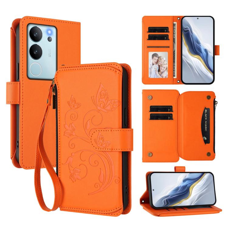 Butterfly Love Flower Multi-card Zipper Wallet Leather Phone Case, For vivo Y17s 4G / Y36 5G / Y33t 2023, For vivo V29e / Y200 / V30 Lite 5G, For vivo Y78 / Y36 4G Global