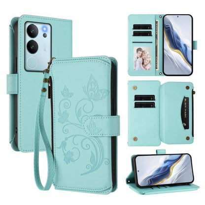 Butterfly Love Flower Multi-card Zipper Wallet Leather Phone Case, For vivo Y17s 4G / Y36 5G / Y33t 2023, For vivo V29e / Y200 / V30 Lite 5G, For vivo Y78 / Y36 4G Global