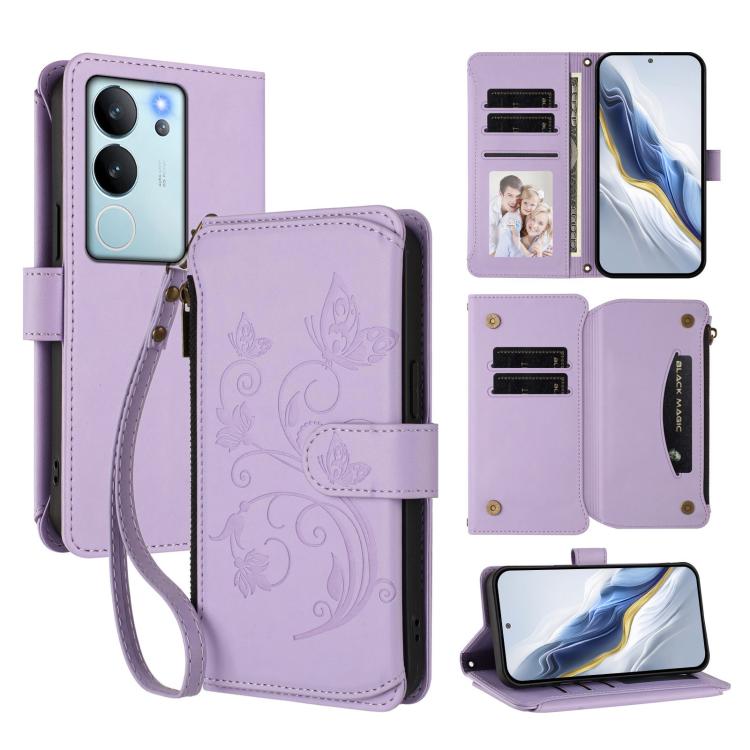 Butterfly Love Flower Multi-card Zipper Wallet Leather Phone Case, For vivo Y17s 4G / Y36 5G / Y33t 2023, For vivo V29e / Y200 / V30 Lite 5G, For vivo Y78 / Y36 4G Global