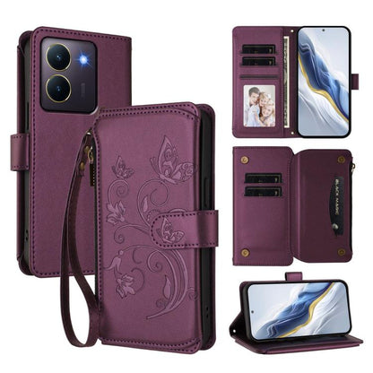 Butterfly Love Flower Multi-card Zipper Wallet Leather Phone Case, For vivo Y17s 4G / Y36 5G / Y33t 2023, For vivo V29e / Y200 / V30 Lite 5G, For vivo Y78 / Y36 4G Global