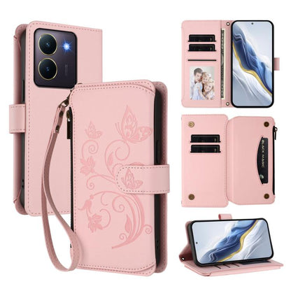 Butterfly Love Flower Multi-card Zipper Wallet Leather Phone Case, For vivo Y17s 4G / Y36 5G / Y33t 2023, For vivo V29e / Y200 / V30 Lite 5G, For vivo Y78 / Y36 4G Global