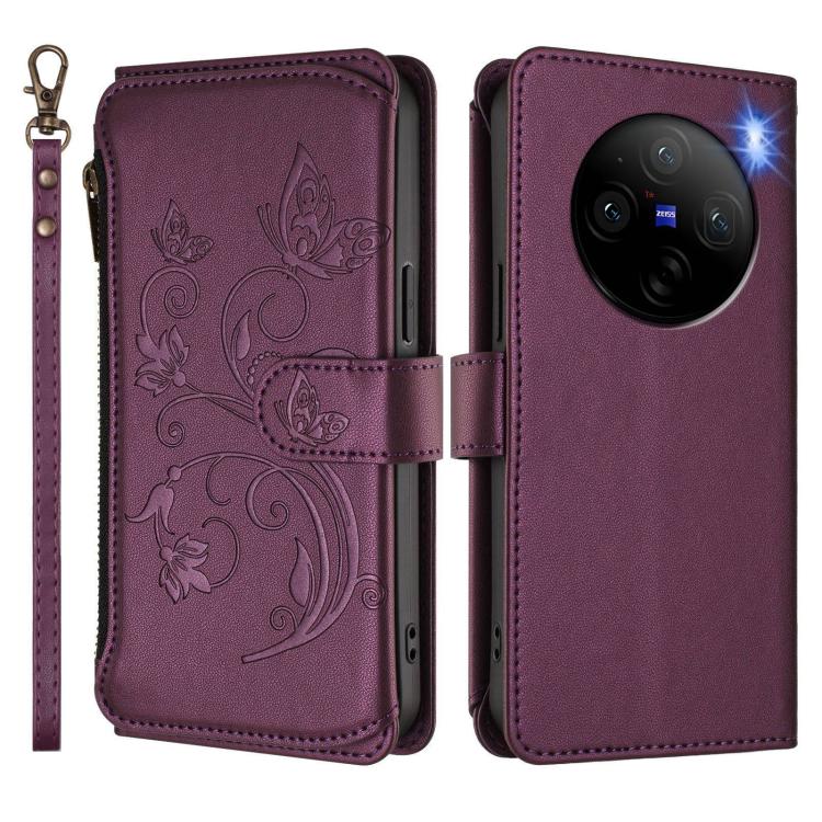 Butterfly Love Flower Multi-card Zipper Wallet Leather Phone Case, For vivo X100 5G, For vivo S17 / S17 Pro 5G / S17t 5G, For vivo Y27 4G 2023 Global / Y35M+