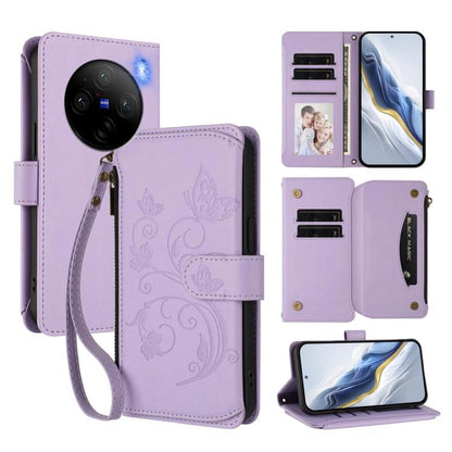 Butterfly Love Flower Multi-card Zipper Wallet Leather Phone Case, For vivo X100 5G, For vivo S17 / S17 Pro 5G / S17t 5G, For vivo Y27 4G 2023 Global / Y35M+