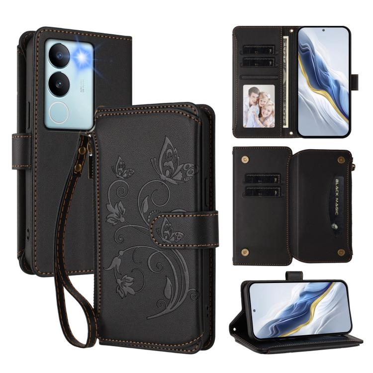 Butterfly Love Flower Multi-card Zipper Wallet Leather Phone Case, For vivo X100 5G, For vivo S17 / S17 Pro 5G / S17t 5G, For vivo Y27 4G 2023 Global / Y35M+