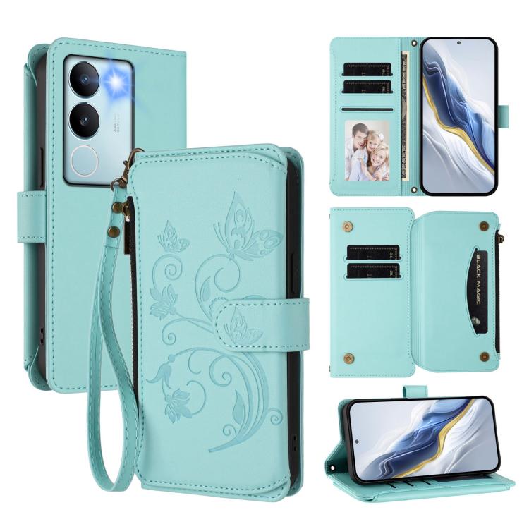 Butterfly Love Flower Multi-card Zipper Wallet Leather Phone Case, For vivo X100 5G, For vivo S17 / S17 Pro 5G / S17t 5G, For vivo Y27 4G 2023 Global / Y35M+