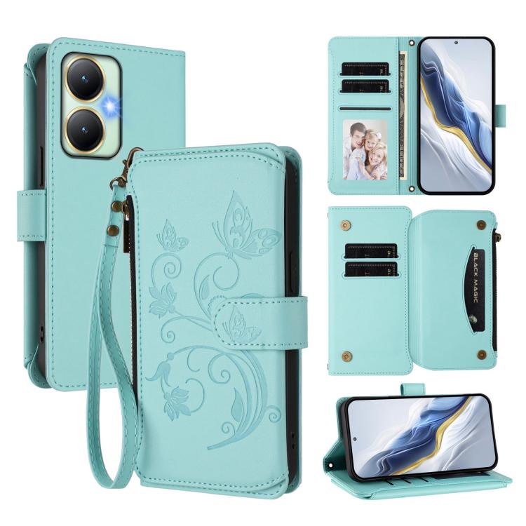 Butterfly Love Flower Multi-card Zipper Wallet Leather Phone Case, For vivo X100 5G, For vivo S17 / S17 Pro 5G / S17t 5G, For vivo Y27 4G 2023 Global / Y35M+