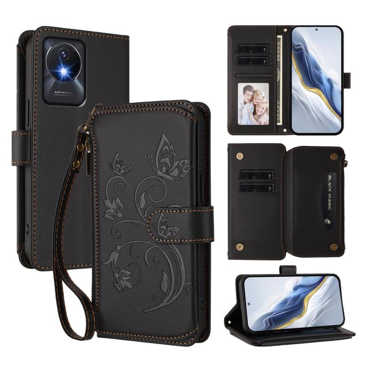 Butterfly Love Flower Multi-card Zipper Wallet Leather Phone Case, For vivo Y02A 4G / Y11 2023 / Y02t, For vivo Y78+ 5G Global / V29 Lite, For vivo Y100 India / Y100A Global
