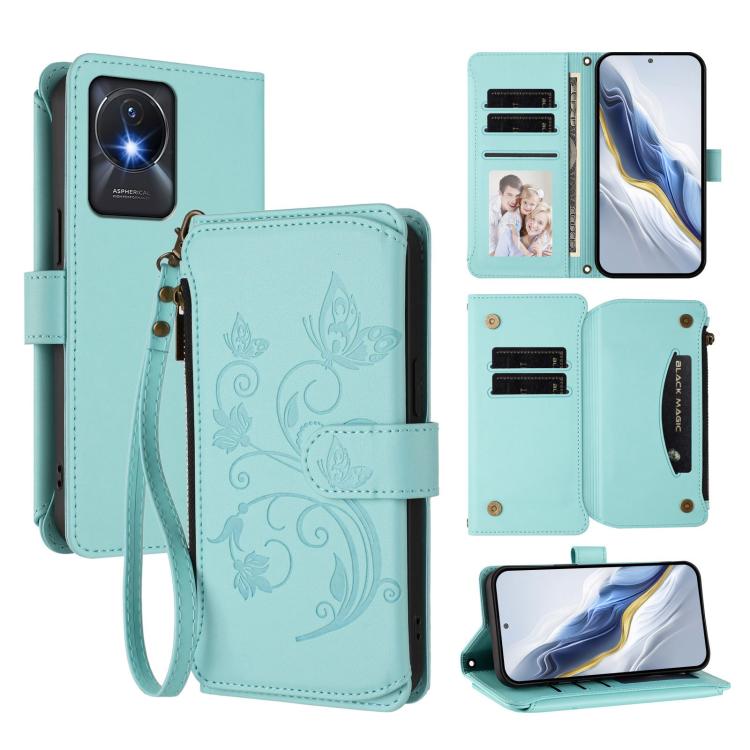 Butterfly Love Flower Multi-card Zipper Wallet Leather Phone Case, For vivo Y02A 4G / Y11 2023 / Y02t, For vivo Y78+ 5G Global / V29 Lite, For vivo Y100 India / Y100A Global