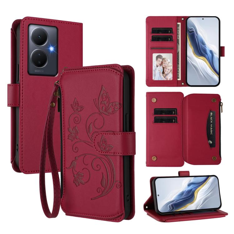 Butterfly Love Flower Multi-card Zipper Wallet Leather Phone Case, For vivo Y02A 4G / Y11 2023 / Y02t, For vivo Y78+ 5G Global / V29 Lite, For vivo Y100 India / Y100A Global
