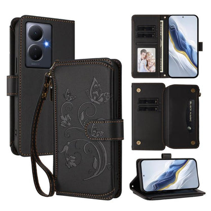 Butterfly Love Flower Multi-card Zipper Wallet Leather Phone Case, For vivo Y02A 4G / Y11 2023 / Y02t, For vivo Y78+ 5G Global / V29 Lite, For vivo Y100 India / Y100A Global