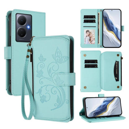 Butterfly Love Flower Multi-card Zipper Wallet Leather Phone Case, For vivo Y02A 4G / Y11 2023 / Y02t, For vivo Y78+ 5G Global / V29 Lite, For vivo Y100 India / Y100A Global
