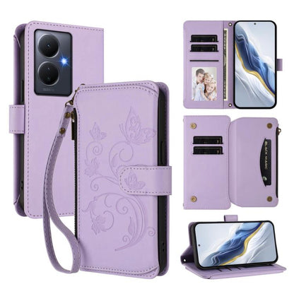 Butterfly Love Flower Multi-card Zipper Wallet Leather Phone Case, For vivo Y02A 4G / Y11 2023 / Y02t, For vivo Y78+ 5G Global / V29 Lite, For vivo Y100 India / Y100A Global