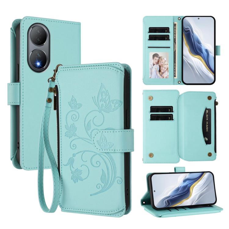 Butterfly Love Flower Multi-card Zipper Wallet Leather Phone Case, For vivo Y02A 4G / Y11 2023 / Y02t, For vivo Y78+ 5G Global / V29 Lite, For vivo Y100 India / Y100A Global
