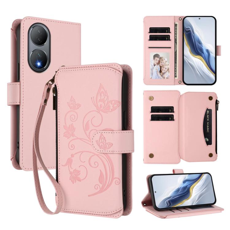 Butterfly Love Flower Multi-card Zipper Wallet Leather Phone Case, For vivo Y02A 4G / Y11 2023 / Y02t, For vivo Y78+ 5G Global / V29 Lite, For vivo Y100 India / Y100A Global