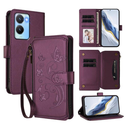 Butterfly Love Flower Multi-card Zipper Wallet Leather Phone Case, For vivo Y56 5G Global / Y16 4G Global, For vivo S16 / V27 5G / V27 Pro 5G, For vivo S16e 5G / V27e 4G / T2 4G