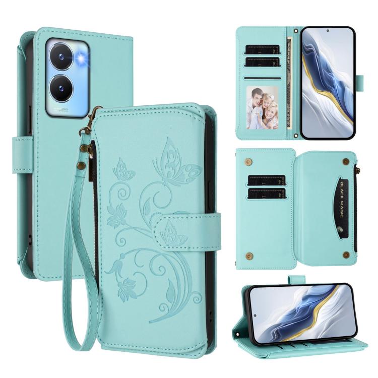 Butterfly Love Flower Multi-card Zipper Wallet Leather Phone Case, For vivo Y56 5G Global / Y16 4G Global, For vivo S16 / V27 5G / V27 Pro 5G, For vivo S16e 5G / V27e 4G / T2 4G