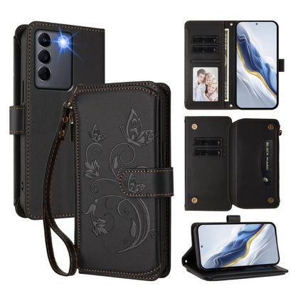 Butterfly Love Flower Multi-card Zipper Wallet Leather Phone Case, For vivo Y56 5G Global / Y16 4G Global, For vivo S16 / V27 5G / V27 Pro 5G, For vivo S16e 5G / V27e 4G / T2 4G
