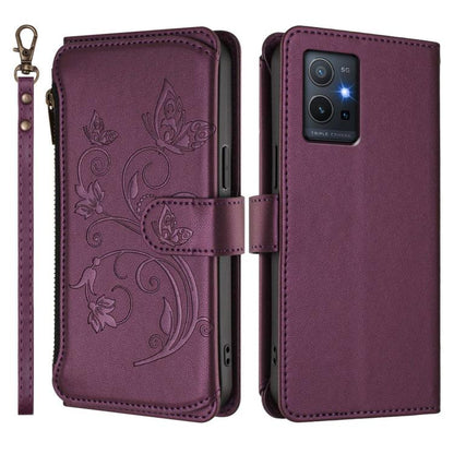 Butterfly Love Flower Multi-card Zipper Wallet Leather Phone Case, For vivo Y55s 5G 2023 / Y55 5G Global