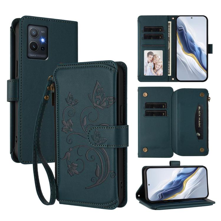 Butterfly Love Flower Multi-card Zipper Wallet Leather Phone Case, For vivo Y55s 5G 2023 / Y55 5G Global