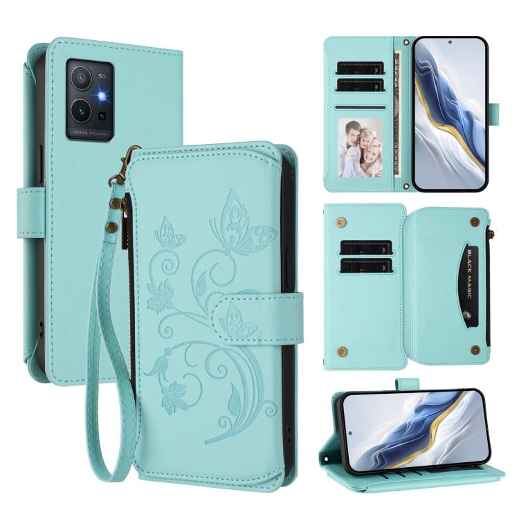 Butterfly Love Flower Multi-card Zipper Wallet Leather Phone Case, For vivo Y55s 5G 2023 / Y55 5G Global
