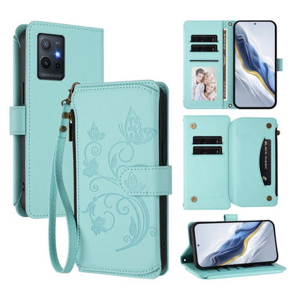 Butterfly Love Flower Multi-card Zipper Wallet Leather Phone Case, For vivo Y55s 5G 2023 / Y55 5G Global