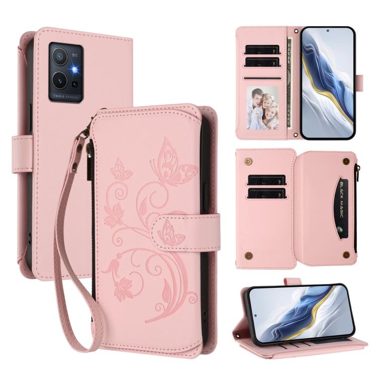 Butterfly Love Flower Multi-card Zipper Wallet Leather Phone Case, For vivo Y55s 5G 2023 / Y55 5G Global