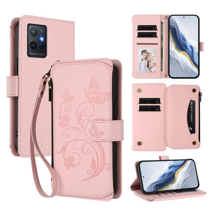 Butterfly Love Flower Multi-card Zipper Wallet Leather Phone Case, For vivo Y55s 5G 2023 / Y55 5G Global