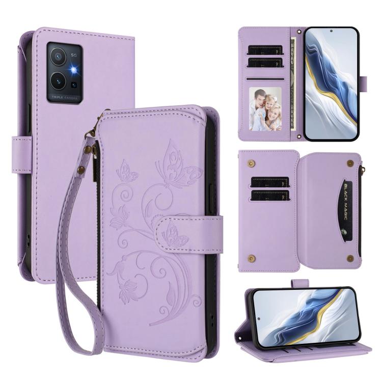 Butterfly Love Flower Multi-card Zipper Wallet Leather Phone Case, For vivo Y55s 5G 2023 / Y55 5G Global