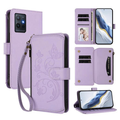 Butterfly Love Flower Multi-card Zipper Wallet Leather Phone Case, For vivo Y55s 5G 2023 / Y55 5G Global