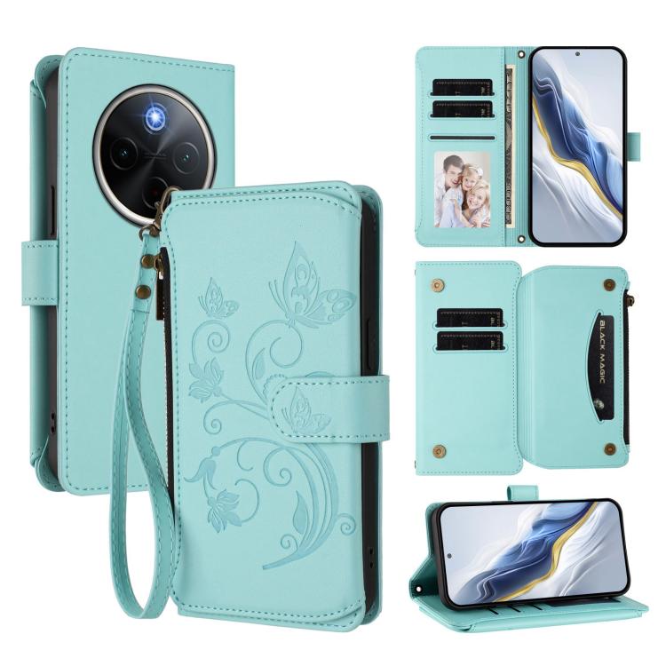 Butterfly Love Flower Multi-card Zipper Wallet Leather Phone Case, For vivo Y300 Pro+ 5G / iQOO Z10 5G, For vivo Y29 4G Global / T4x 5G, For vivo V50 5G Global / V50e 5G