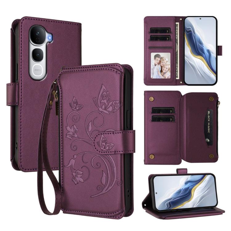 Butterfly Love Flower Multi-card Zipper Wallet Leather Phone Case, For vivo iQOO Neo 10+, For vivo V60 5G Curved Global, For vivo Y400 Pro 5G