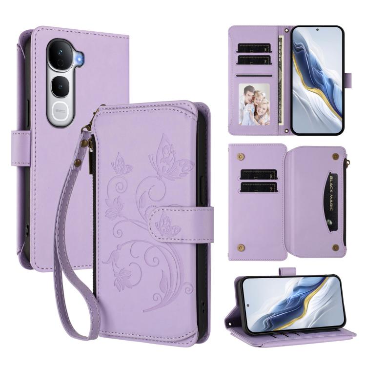 Butterfly Love Flower Multi-card Zipper Wallet Leather Phone Case, For vivo iQOO Neo 10+, For vivo V60 5G Curved Global, For vivo Y400 Pro 5G