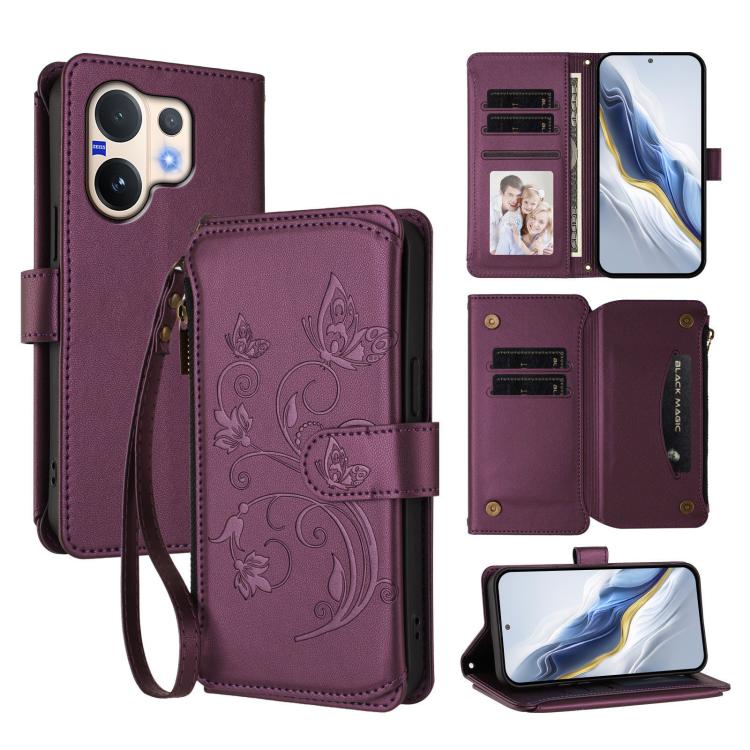 Butterfly Love Flower Multi-card Zipper Wallet Leather Phone Case, For vivo iQOO Neo 10+, For vivo V60 5G Curved Global, For vivo Y400 Pro 5G