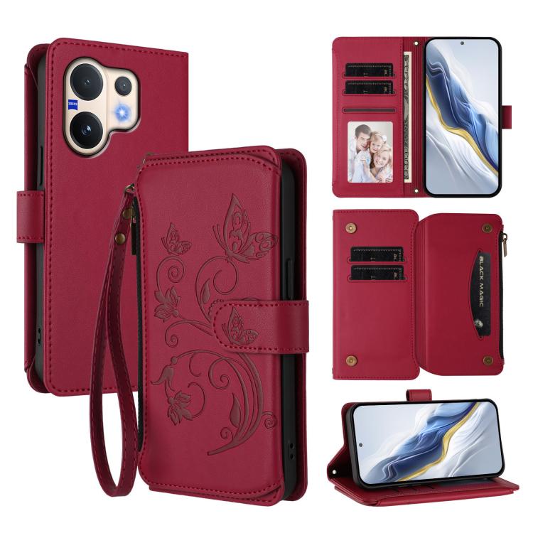 Butterfly Love Flower Multi-card Zipper Wallet Leather Phone Case, For vivo iQOO Neo 10+, For vivo V60 5G Curved Global, For vivo Y400 Pro 5G