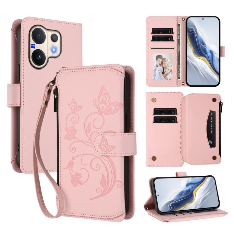 Butterfly Love Flower Multi-card Zipper Wallet Leather Phone Case, For vivo iQOO Neo 10+, For vivo V60 5G Curved Global, For vivo Y400 Pro 5G