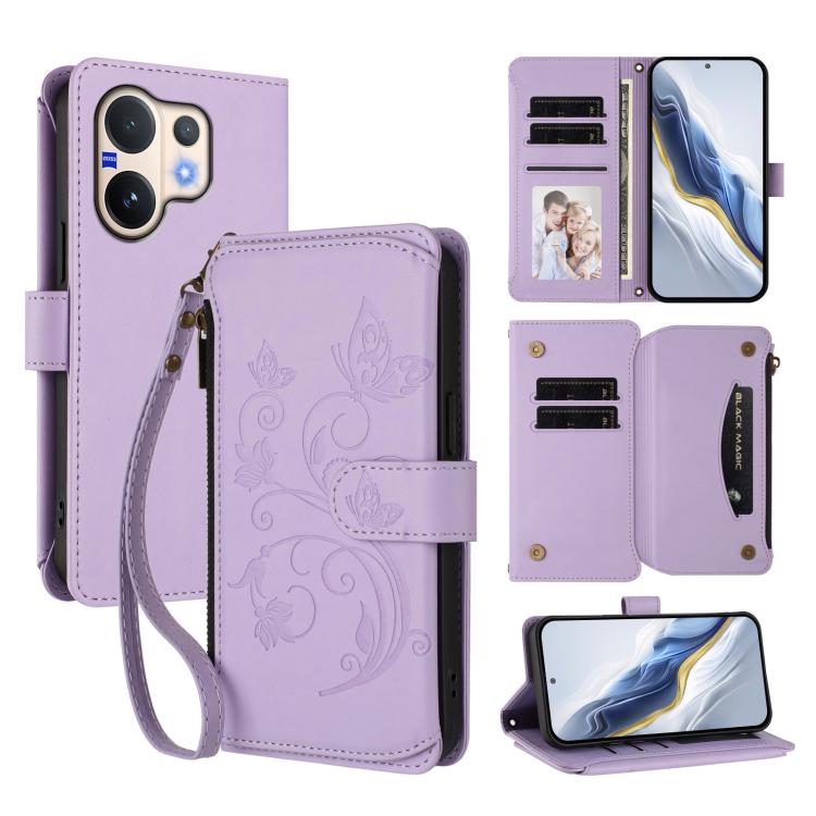 Butterfly Love Flower Multi-card Zipper Wallet Leather Phone Case, For vivo iQOO Neo 10+, For vivo V60 5G Curved Global, For vivo Y400 Pro 5G