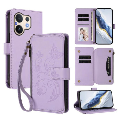 Butterfly Love Flower Multi-card Zipper Wallet Leather Phone Case, For vivo iQOO Neo 10+, For vivo V60 5G Curved Global, For vivo Y400 Pro 5G