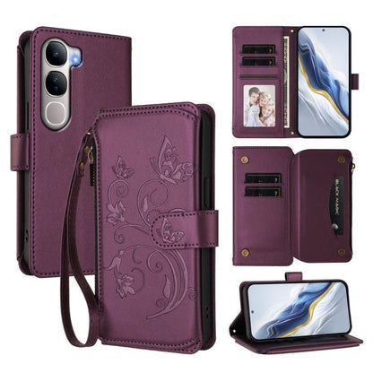 Butterfly Love Flower Multi-card Zipper Wallet Leather Phone Case, For vivo X300 Pro, For vivo X300, For vivo Y31 5G Global