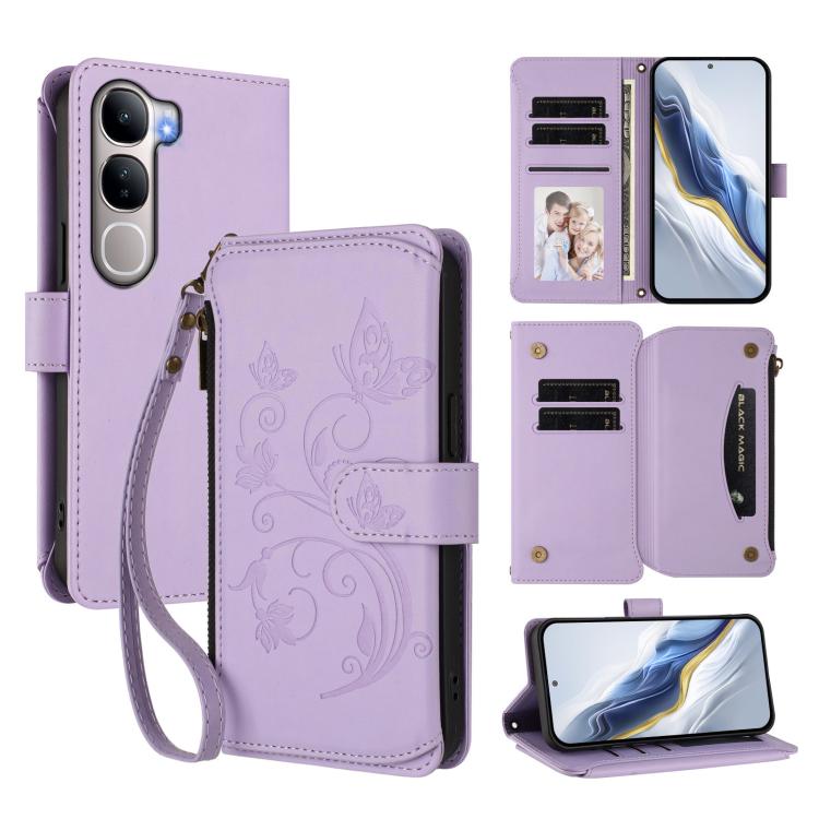 Butterfly Love Flower Multi-card Zipper Wallet Leather Phone Case, For vivo X300 Pro, For vivo X300, For vivo Y31 5G Global