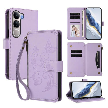 Butterfly Love Flower Multi-card Zipper Wallet Leather Phone Case, For vivo X300 Pro, For vivo X300, For vivo Y31 5G Global