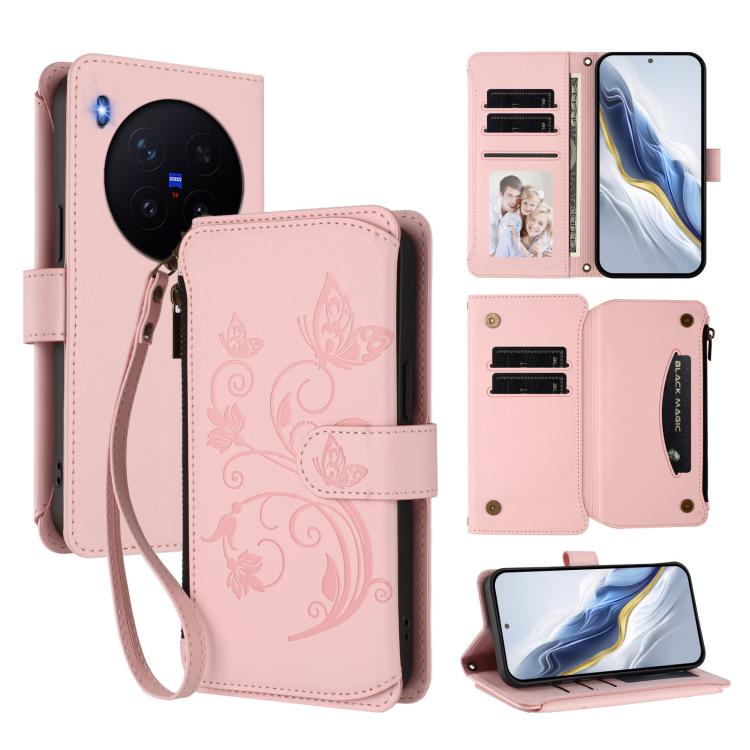 Butterfly Love Flower Multi-card Zipper Wallet Leather Phone Case, For vivo X300 Pro, For vivo X300, For vivo Y31 5G Global