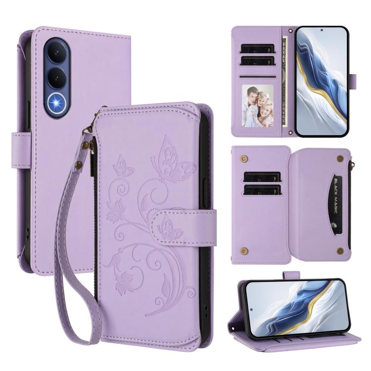 Butterfly Love Flower Multi-card Zipper Wallet Leather Phone Case, For vivo S50 Pro mini / X300 FE 5G Russia, For vivo Y21 5G 2026 / Y05 4G, For vivo V70 FE 5G