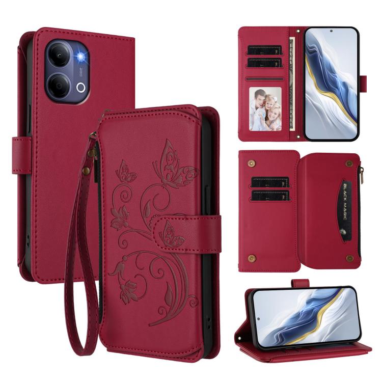 Butterfly Love Flower Multi-card Zipper Wallet Leather Phone Case, For vivo S50 Pro mini / X300 FE 5G Russia, For vivo Y21 5G 2026 / Y05 4G, For vivo V70 FE 5G