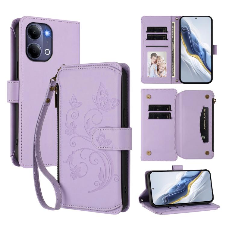Butterfly Love Flower Multi-card Zipper Wallet Leather Phone Case, For vivo S50 Pro mini / X300 FE 5G Russia, For vivo Y21 5G 2026 / Y05 4G, For vivo V70 FE 5G