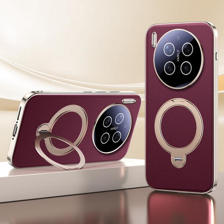 Skin Feel Leather Texture Cooling MagSafe Phone Case with 360 Degrees Rotating Holder, For vivo X300 Pro, For vivo X300 engski6123 OnePlus &amp; OPPO Accessories vivo X300 Pro X300 Pro Cases - APEXEL INDIA - Mobile Lens - Mobile Camera Lens - Cellphone Accessories - Phone Lens - Smartphone Lens