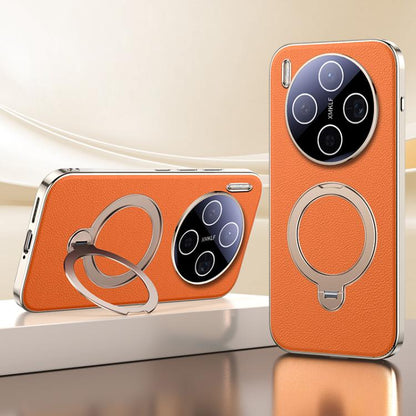 Skin Feel Leather Texture Cooling MagSafe Phone Case with 360 Degrees Rotating Holder, For vivo X300 Pro, For vivo X300 engski6123 OnePlus &amp; OPPO Accessories vivo X300 Pro X300 Pro Cases - APEXEL INDIA - Mobile Lens - Mobile Camera Lens - Cellphone Accessories - Phone Lens - Smartphone Lens