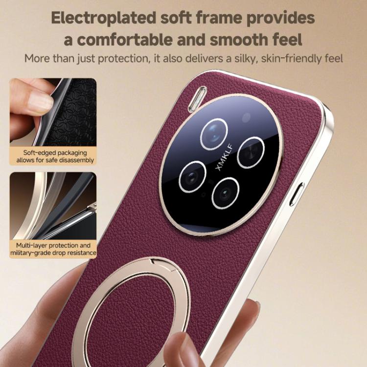 Skin Feel Leather Texture Cooling MagSafe Phone Case with 360 Degrees Rotating Holder, For vivo X300 Pro, For vivo X300 engski6123 OnePlus &amp; OPPO Accessories vivo X300 Pro X300 Pro Cases - APEXEL INDIA - Mobile Lens - Mobile Camera Lens - Cellphone Accessories - Phone Lens - Smartphone Lens