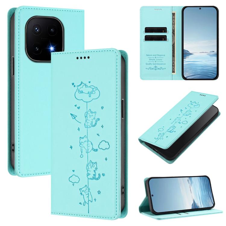 Cute Cats Embossed Magnetic RFID Vegan Leather Phone Case, For vivo Y500 Pro 5G, For vivo iQOO 15 5G