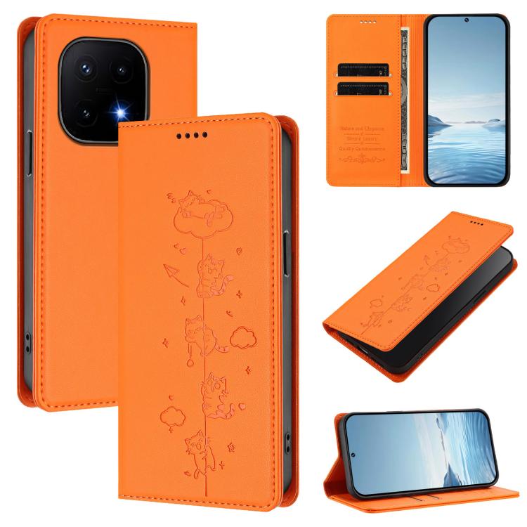 Cute Cats Embossed Magnetic RFID Vegan Leather Phone Case, For vivo Y500 Pro 5G, For vivo iQOO 15 5G